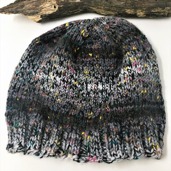 Hand Crafted Other - Handknitted Grey Black Tweed Ombré Ribbed Edge Beanie Hat